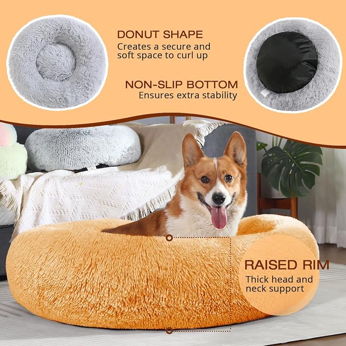 JOLLYVOGUE 27" Calming Donut Dog Bed