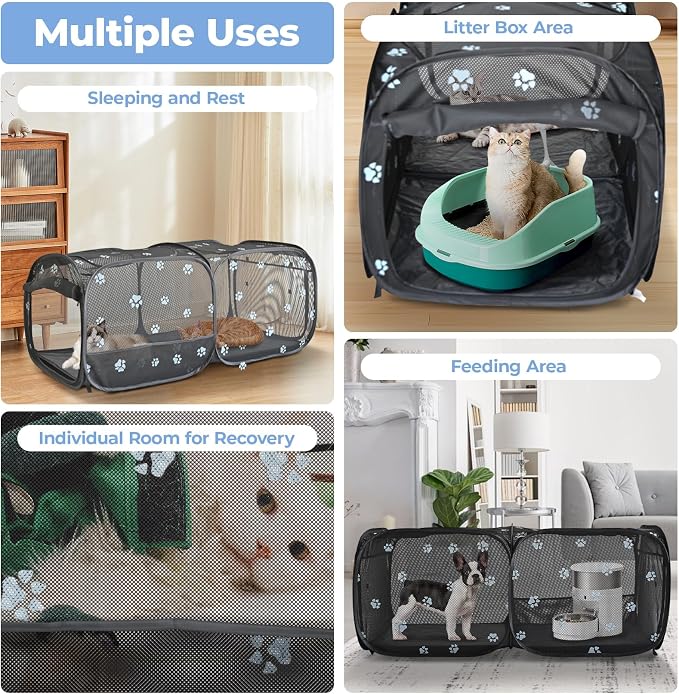 2-in-1 Dog Playpen 73.5''Pop Up Cat Pet Playpen, Assembly-Free Indoor Outdoor Kitten Enclosure, Breathable Cat Cage Portable Puppy Tent Crates,Spacious Kennel for Small Animals, No Confinement Feel(L)