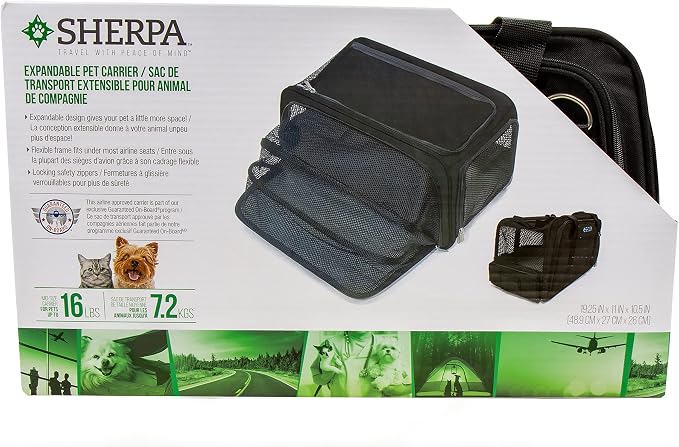 Sherpa Expandable Travel Pet Carrier, Airline Approved, Black, Medium