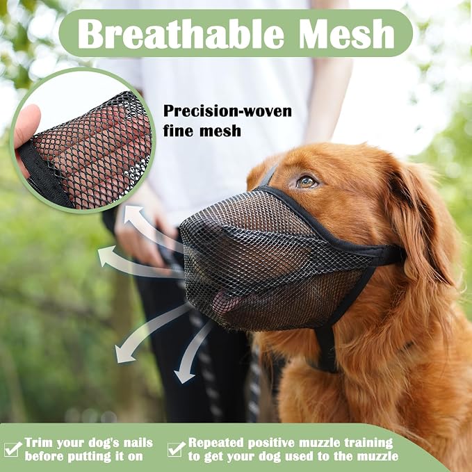 Soft Mesh Dog Muzzle for Small Medium Large Dogs Anti Scavenging | Finer Mesh Openings Prevent Eating, Allow Drinking, Fits German Shepherd Golden Retriever, Walking Training Grooming Use | L
