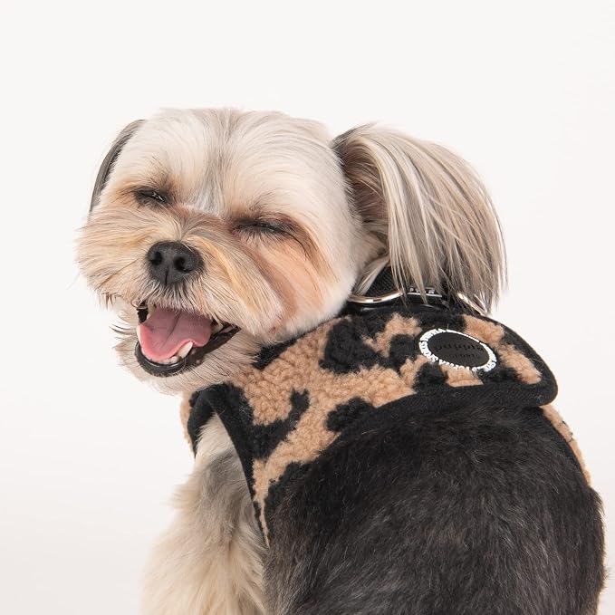 Puppia Serval Vest Dog Harness Step-in Warm Winter Leopard Pattern for Small and Medium Dog, Beige, Large