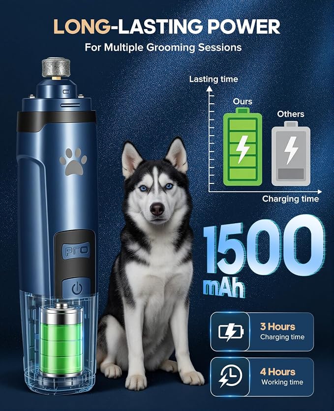 Low Noise Pet Nail Grinder with Light, 2-Speed, Blue