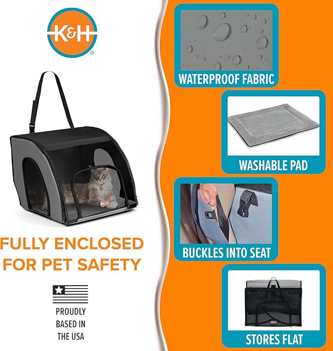 K&H Dog Car Seat, Travel Safety Carrier, Small, Gray/Black, 17x16x15in