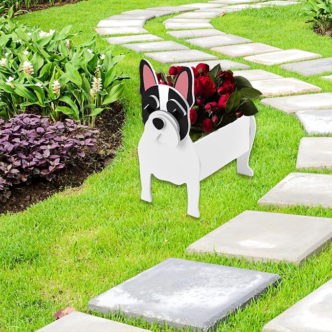 White French Bulldog Dog Planter Pots, Animal Shaped Flower Pot