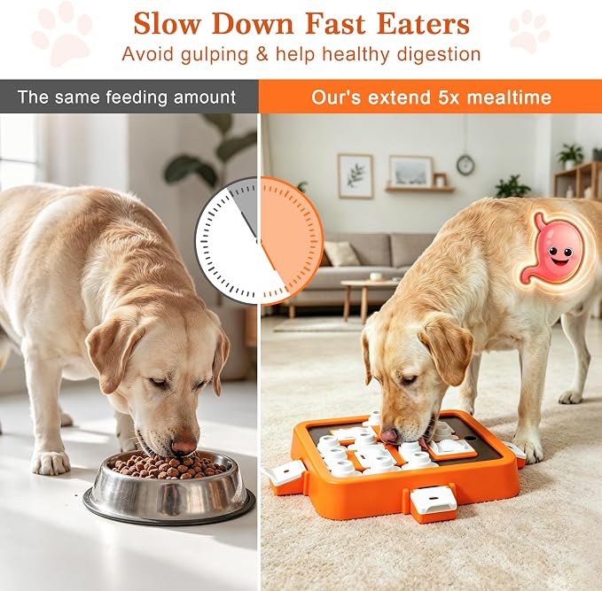 Aluckmao Dog Puzzle Toy Large - Adjustable Levels Food Treat Feeder Game | Beginner to Advanced Difficulty, Brain Stimulation Mental Enrichment, Interactive Feeding, for All Breeds, Orange