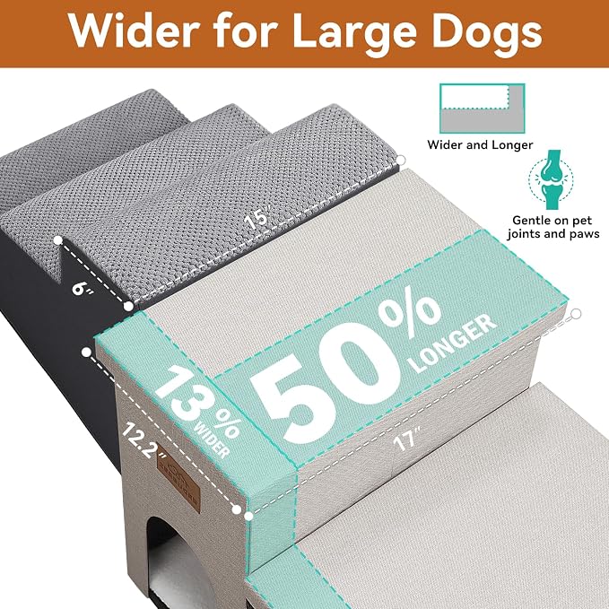Zerbuger Dog Stairs with Condo 23" H, 4-Step Wider Folding Storage Pet Stairs Gift for Small/Medium/Large Old Dogs Cats, Dog Steps for High Beds Window, Ramp for Climbing Car Up to 200 lbs, Beige