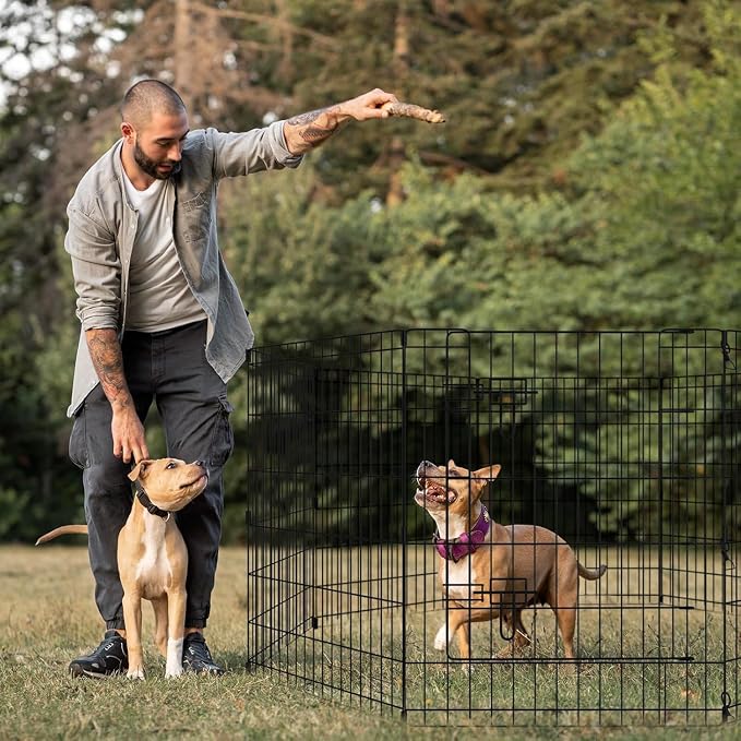 Pet Playpen Dog Pen Foldable Dog Exercise Fence 8 Panels 30 Inch Kennels Pet Playpen Options Ideal for Pet Medium Animals Outdoor Indoor (Playpen with Bottom Pad)