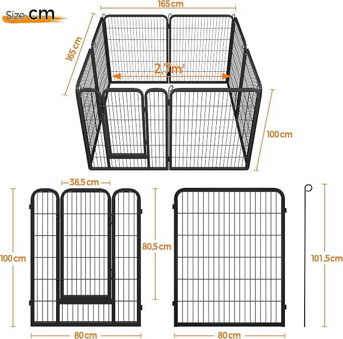 costoffs 80 x 100 cm Extra Large 8 Panel Dog Playpen Pet Pen for Small Animals Rabbit Duck Cat Indoor/Outdoor Black