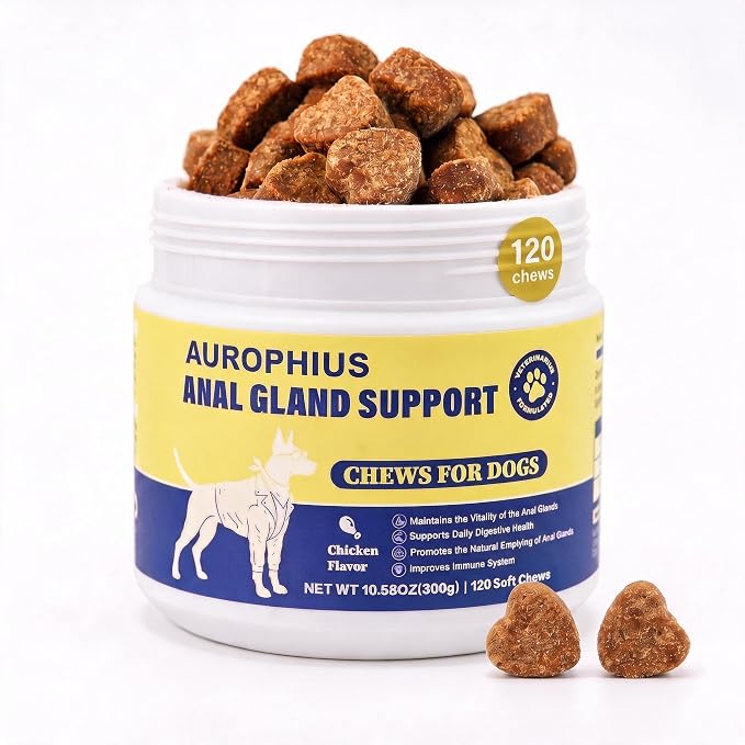 Anal Gland Support Soft Chews for Dogs, Natural Fiber Supplement with Pumpkin, Psyllium Husk, Probiotics & Enzymes, Reduces Scooting, Supports Gut, Digestive & Bowel Health, 120 Ct