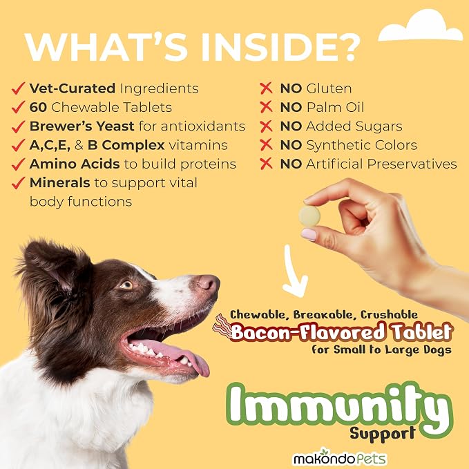 Dog Immune Support Supplement, Bacon Flavor, 60 Tabs