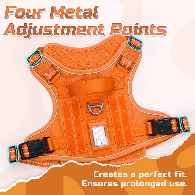 rabbitgoo Tactical Dog Harness for X-Large, No Pull Military Service Vest | Molle & Handle, Heavy Duty, Adjustable, Reflective Straps, Easy Control for Training Walking, Orange, X-Large
