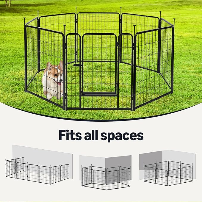 Amazon Basics Dog Playpen, 8 Panels Metal Fence with Door, Foldable for Indoor and Outdoor Use, Suitable for Small to Medium Sized Dogs, 30 Inch Height, Black