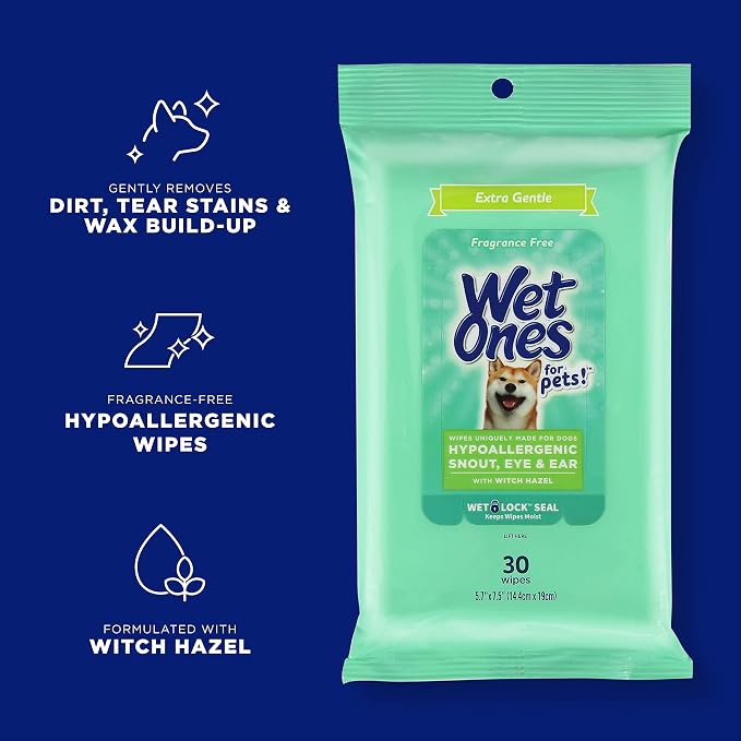 Wet Ones for Pets Extra Gentle Grooming Wipes with Witch Hazel, 30 Count