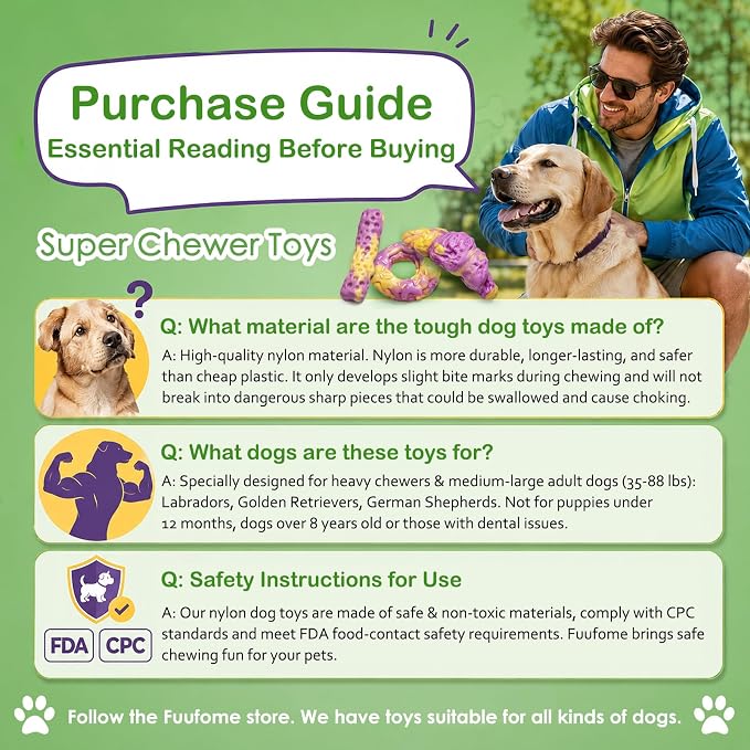Fuufome Dog Toys for Aggressive Chewers: Dog Chew Toys for Medium Large Dog | Long Lasting Dog Chews | Tough Nylon Bone | Teeth Cleaning Care | Keep Dog Busy | Inevitable Milk Flavor | 3 Pack Set