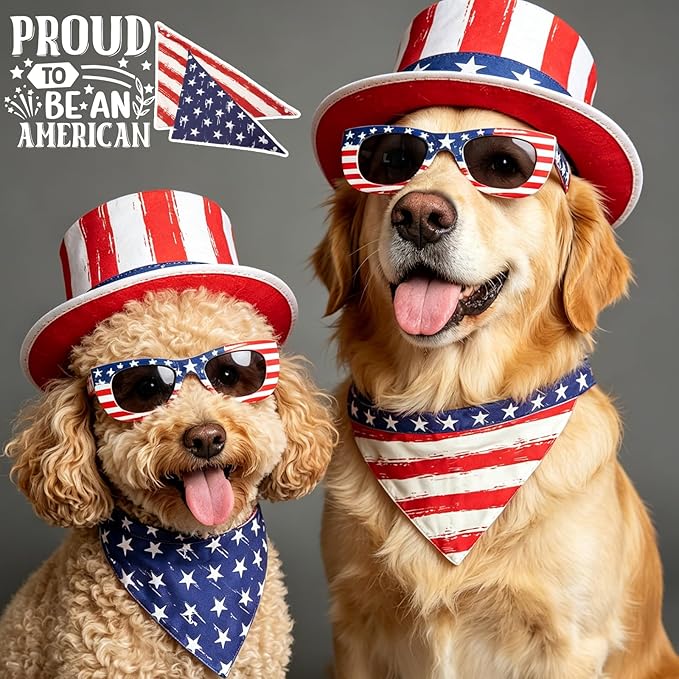 2-in-1 Vintage 4th of July Dog Bandana, Medium, Small