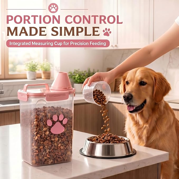 Dog Storage Container with Cleaning Brush and Measuring Cup