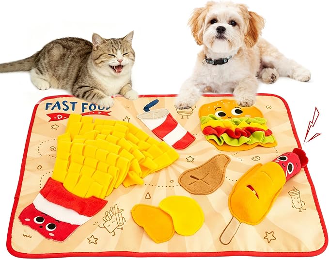 Gigwi Snuffle Mat for Dogs, Non-Slip Dog Puzzles for Smart Dogs and Cats | Slow Feeder Nose Work Training Mat 23.6" X 18.1", Built In Squeaker, Pet Enrichment for All Breeds Of Puppy, Cats & Rabbits
