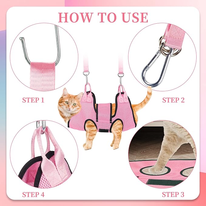 PatiencET Dog Grooming Hammock with Security Strap & Nail Clippers, Pink XS