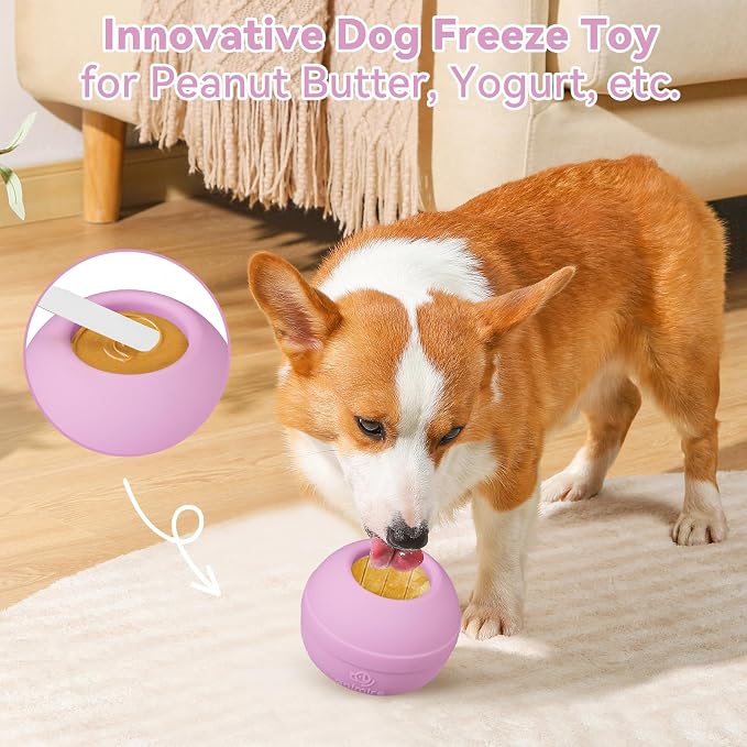 Long-Lasting Interactive Dog Lick Toy, Stuffable Dog Enrichment to Keep Dogs Busy, Wobbly Treat Dispensing Freezable Chew Toys, Food-Grade Safe (Pastel Purple,M)