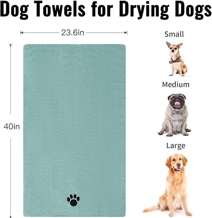 Puomue Microfiber Dog Towels for Drying Dogs, Super Absorbent and Soft Pet Grooming Towel, 40 Inch X 23.6 Inch, Perfect for Large, Medium or Small Dogs, Lake Blue