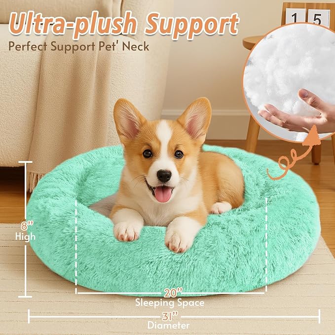 JOLLYVOGUE 31" Calming Donut Dog Bed, Mint Green