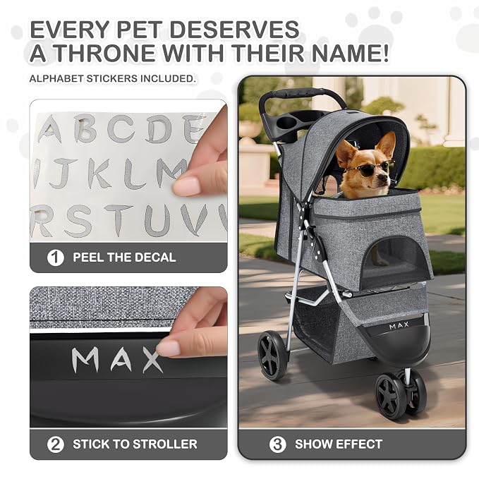 MoNiBloom Foldable Pet Stroller - Gray, up to 33lbs