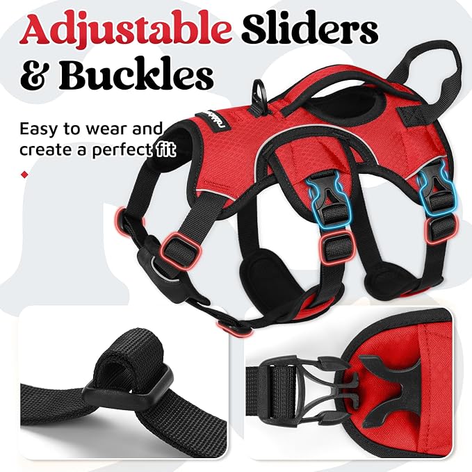 rabbitgoo Escape Proof Dog Harness for Small, No Pull with Lift Handle | No Escape, Full Soft Padded, Reflective Adjustable Vest, Leash Clip for Walking Hiking Training, Red, Small