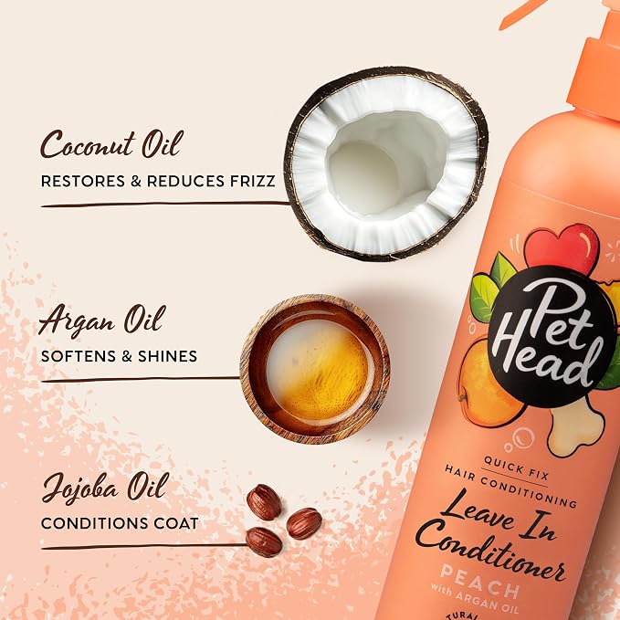 Pet Head Quick Fix Leave-in Conditioner Spray for Dogs | 10.1 fl oz. | Peach Scent | Repairs, Detangles and Softens Fur | Detangling Spray | For Grooming Wet or Dry Dog Coats | No Rinsing Required