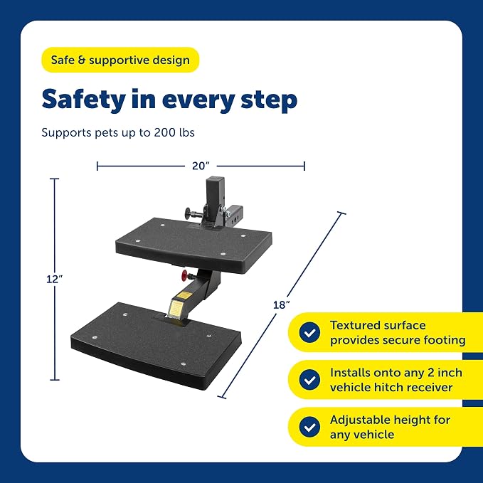 PetSafe Happy Ride PupSTEP HitchStep Dog Stairs, Folding Steps for Truck & SUV Hitches, For Medium to Large Dogs | Folding Hitch-Mounted Steps for Trucks & SUVs, No-Slip Traction Surface, Built for Medium to Large Dogs up to 200 Lb