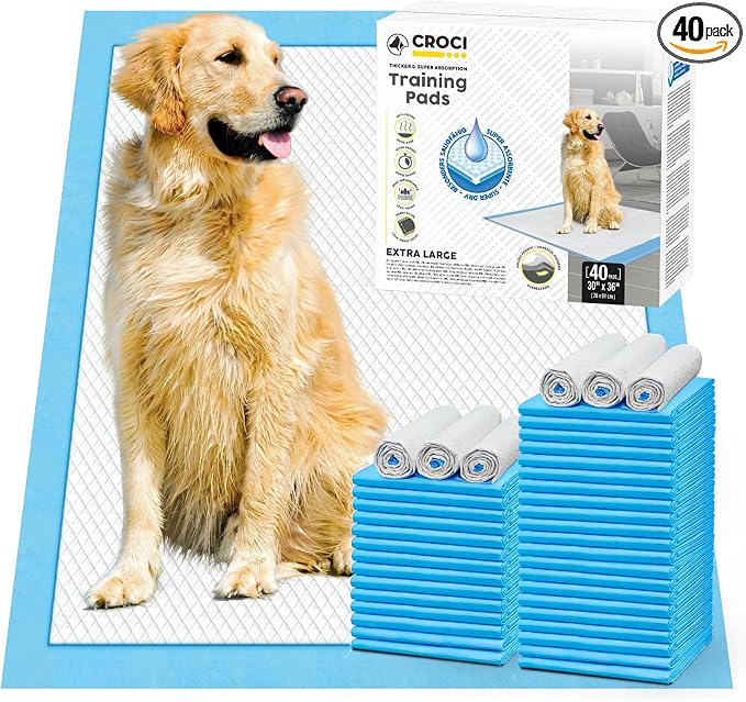 CROCI Dog Pee Pads Extra Large 30x36in, Puppy Pads XL with Adhesive Tabs, XL Pee Pads for Large Dogs, Super Absorbent Up to 8 Cups, Leak-Proof & Quick-Dry, Disposable (40 Counts)