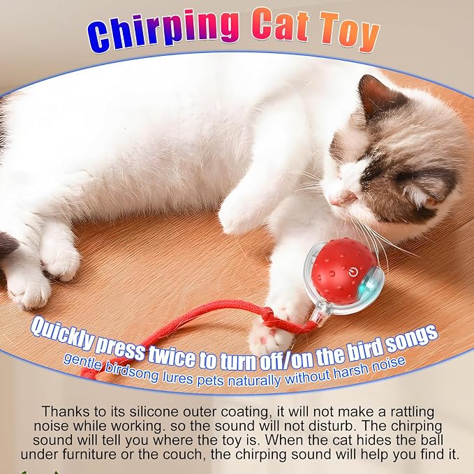 Tiny Fetch Dog Toy, Tinyfetch Interactive Dog Cat Toys Balls with Birdsong, 360° Smart Automatic Rolling Electric Dog Ball Toy, Fast Moving Balls Toys for Pets (red)