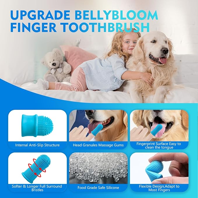 12 Pack Food Grade Silicone Finger Pet Toothbrushes Kit for Dogs Cats Dental Care Teeth Cleaning 360° Dog Finger Toothbrush
