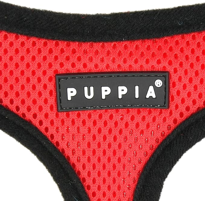 Puppia Soft Superior Dog Harness Air Mesh Over-The-Head All Season No Pull No Choke Walking Training Adjustable Neck & Chest for Small & Medium Dog - RED - M