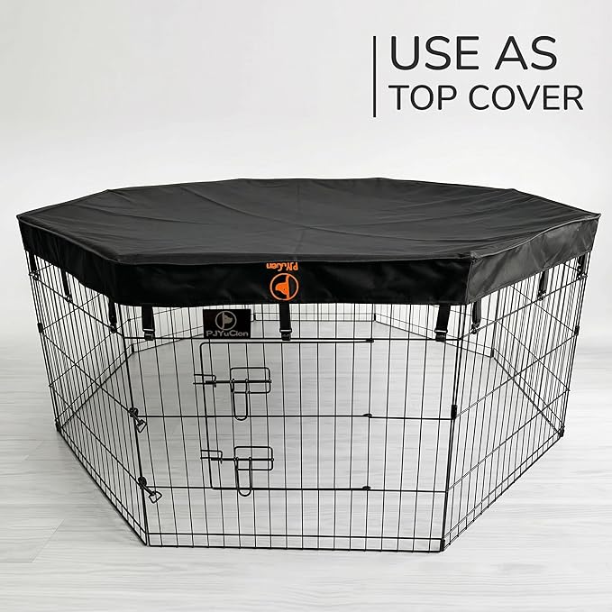PJYuCien Octagonal Dog Playpen with Bottom Pad - Metal Foldable Exercise Pen, 8 Panels 42" H x 24" W Indoor Outdoor Pet Fence Puppy Crate Kennel, Black