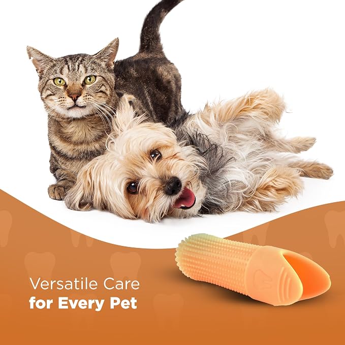 Jack & Milo Soft Silicone Finger Toothbrush for Dogs – Gentle & Effective Oral Care for Small Dogs, Puppies & Cats – Long-Lasting & Easy to Use – Orange – Ideal for Baby Pets