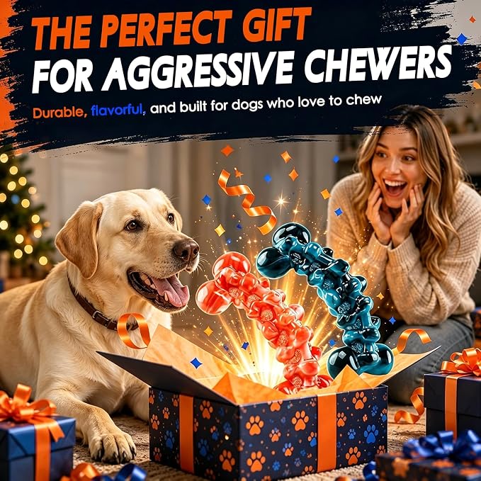 WOWBALA Dog Toys for Aggressive Chewers,Indestructible Dog Chew Toy | Tough Nylon, Not Easy to Bite Break, Long Lasting Fun, Teeth Cleaning for Medium & Large Dogs,2 Pack