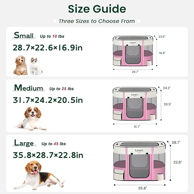 Love's cabin Pet Puppy Dog Playpen, Large Dog Tent Crates Cage Indoor/Outdoor, Portable Exercise Playpen for Cat, Foldable Pop Up Dog Kennel Playpen with Carring Case (L, Light Pink)