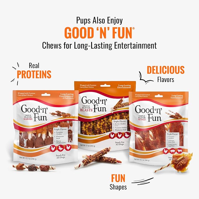 Good 'n' Tasty Triple Flavor Puree Mix-Ins Dog Food Topper Treats for All Dogs, 7 Count, Easy Single-Serve Portions, Added Protein with Salmon, Tuna and Krill, No Chicken or Beef Added