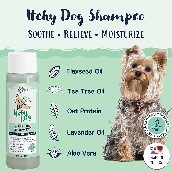 Bobbi Panter Itch Relief Dog Shampoo Tea Tree, Lavender & Flaxseed – Soothing Natural Formula for Itchy & Irritated Skin, Moisturizing, Tear-Free, 16:1 Concentrate, Made in USA, 13 oz