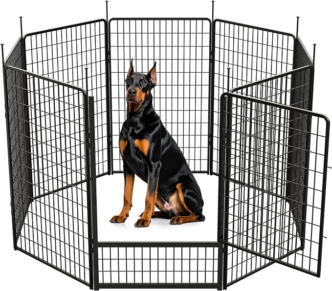 SunsGrove Dog Playpen Outdoor, 50 inch 8 Panels with Wider Door for Large Dogs, Free and Safe Play Dog Fence Indoor, Black