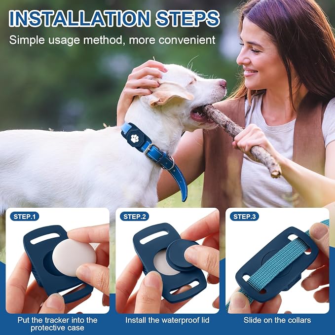 Smart Pet Tracker for Collar - Dog Tracker Pet Location Tracker with Holder | Real-Time Location, No Monthly Fee/ SIM Card, Work with IOS & Android, Ultra-Slim, IP68 Waterproof Holder Holder, Blue