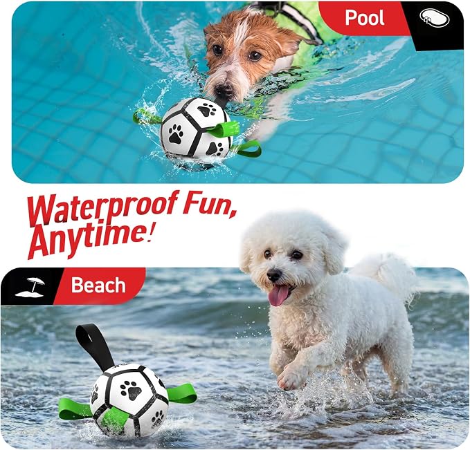QDAN Small Dog Toys, Outdoor Soccer Ball with Straps, Puppy Birthday Gifts | Interactive Training Soccer Toys for Tug, Dog Water Toy, Durable Puppy Balls for 5-20 lbs Small Dogs, Puppy Birthday Gifts