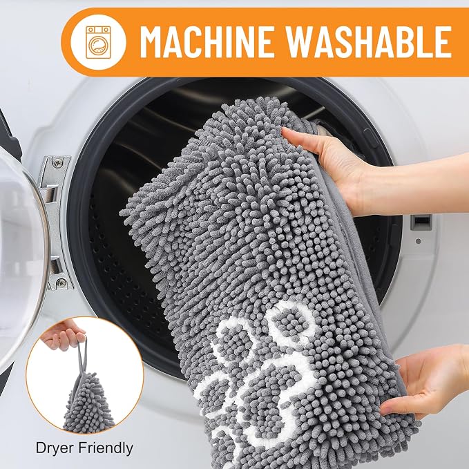 Smiry Chenille Dog Drying Towel, Extra Absorbent Bath Towel for Mud Dogs, Ultra Soft Quick Dry Pet Wash Mitt for Bathing, Grooming and Post-Walk Cleaning (31x13 Inches, Grey)