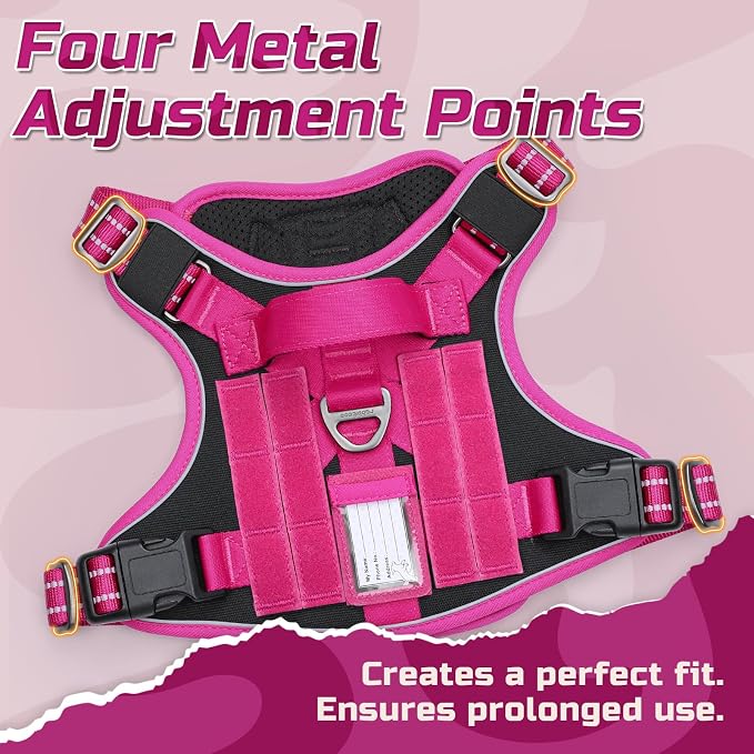rabbitgoo Tactical Dog Harness for Large, No Pull Military Service Vest | Molle & Handle, Heavy Duty, Adjustable, Reflective Straps, Easy Control for Training Walking, Black & Rose Red, Large