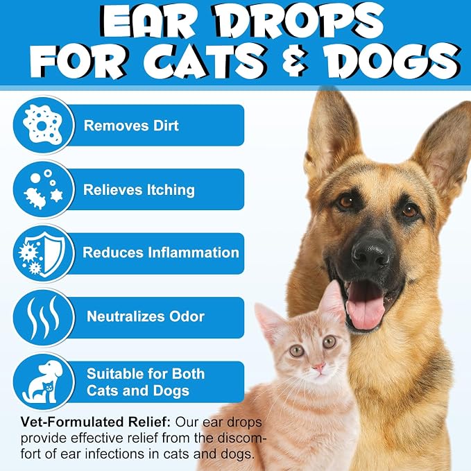 2 Pack Cat & Dog Ear Infection Treatment Drops with 1% Hydrocortisone