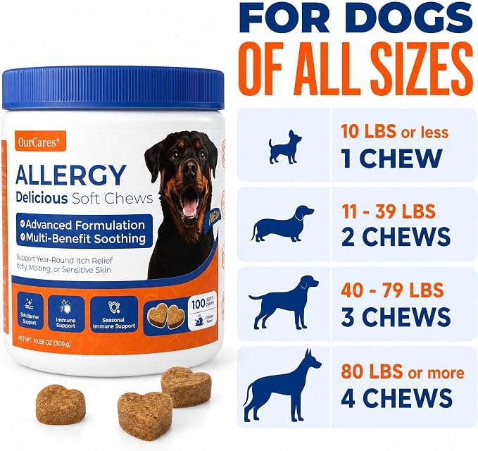 Dog Allergy Chews Anti-Itch Skin & Coat Probiotics 100 Chews