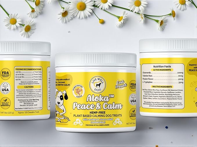 Aloka Peace & Calm Plant Based Calming Dog Treats with Chamomile, Valerian, 120-Pack, 8oz