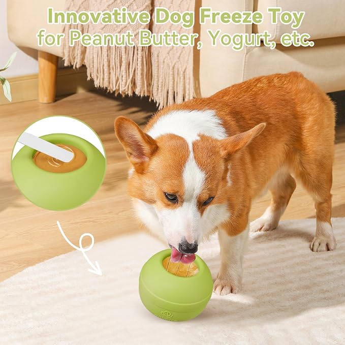 Long-Lasting Interactive Dog Lick Toy, Stuffable Dog Enrichment to Keep Dogs Busy, Wobbly Treat Dispensing Freezable Chew Toys, Food-Grade Safe (Green,L)