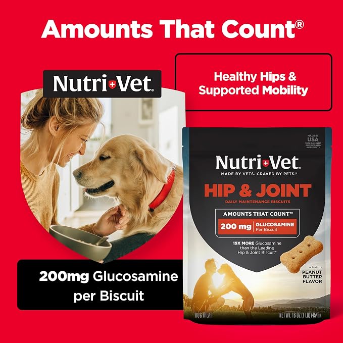Nutri-Vet Hip & Joint Dog Biscuits, Dog Treats, 200mg Glucosamine, 16oz