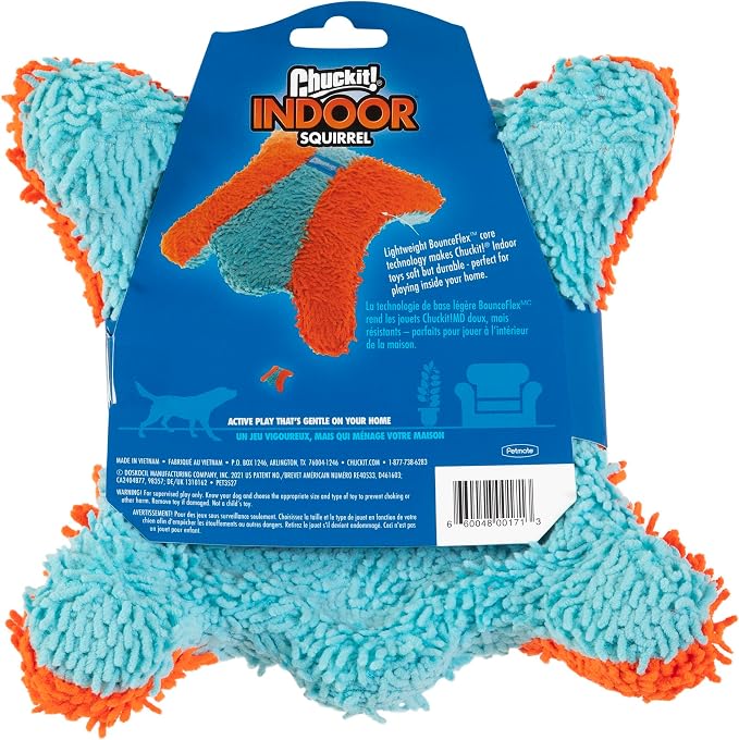Chuckit! Indoor Fetch Squirrel Toy for Dogs, Orange and Blue | Interactive Dog Toy for Boredom and Indoor Fetch Play with Squirrel Toy Design in Orange and Blue for Dogs